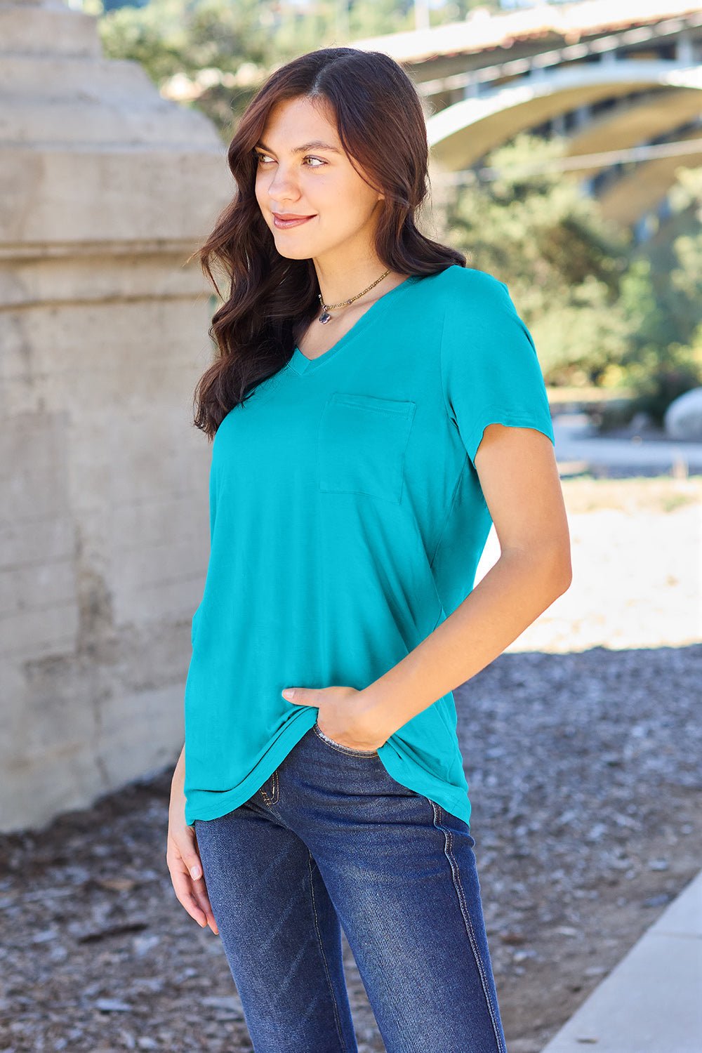 Basic Bae Full Size V-Neck Short Sleeve T-Shirt - The Coin Has A Say