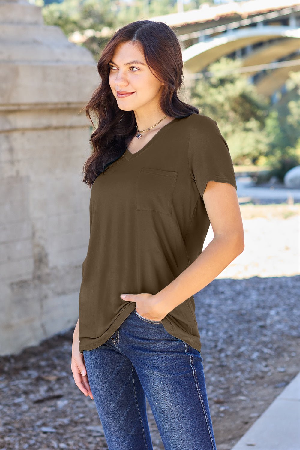 Basic Bae Full Size V-Neck Short Sleeve T-Shirt - The Coin Has A Say