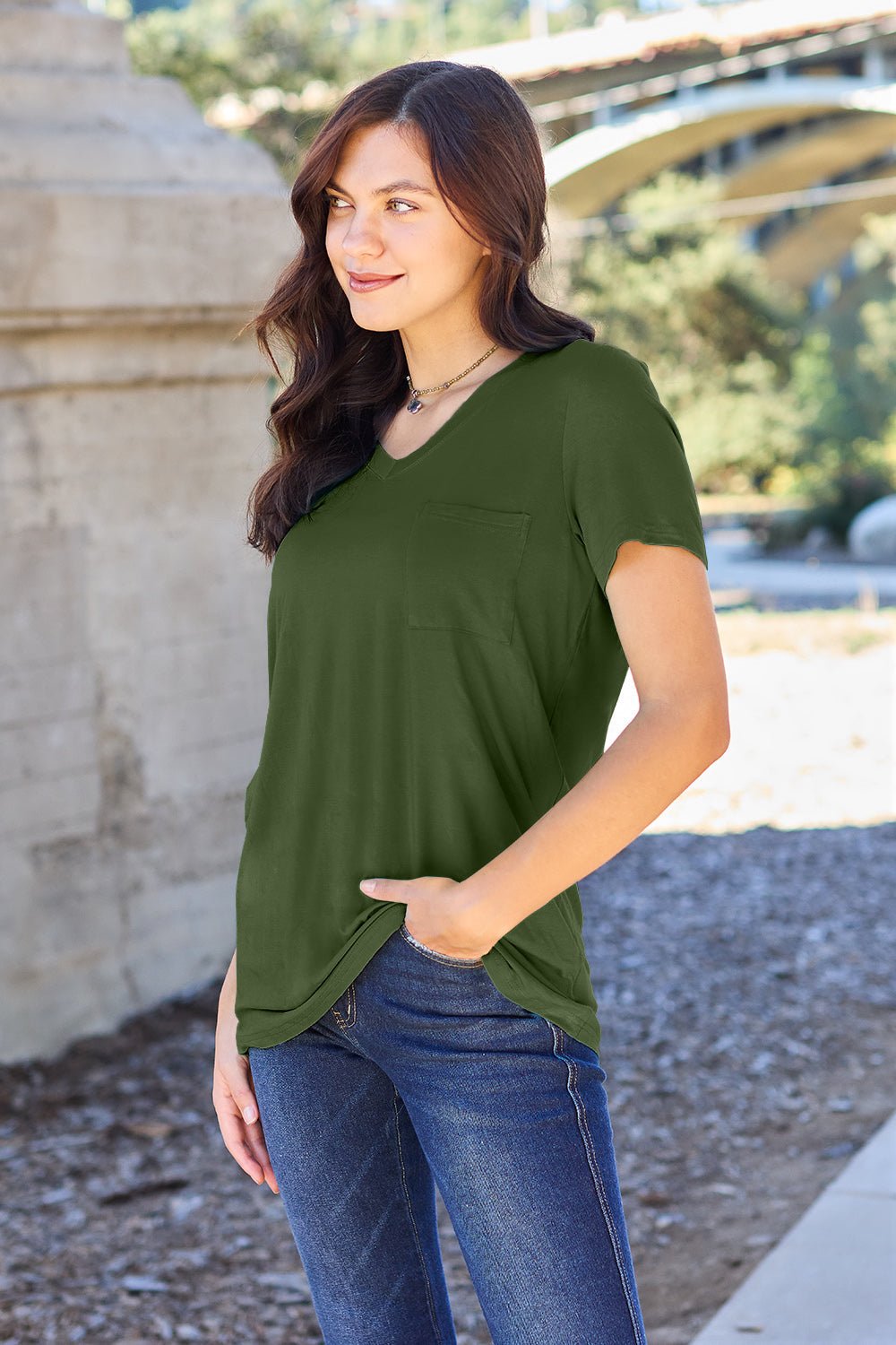 Basic Bae Full Size V-Neck Short Sleeve T-Shirt - The Coin Has A Say