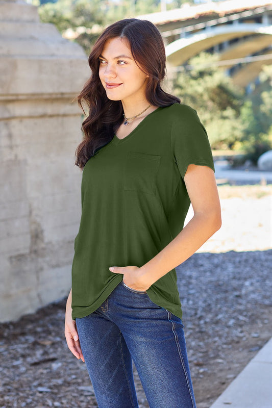 Basic Bae Full Size V-Neck Short Sleeve T-Shirt - The Coin Has A Say