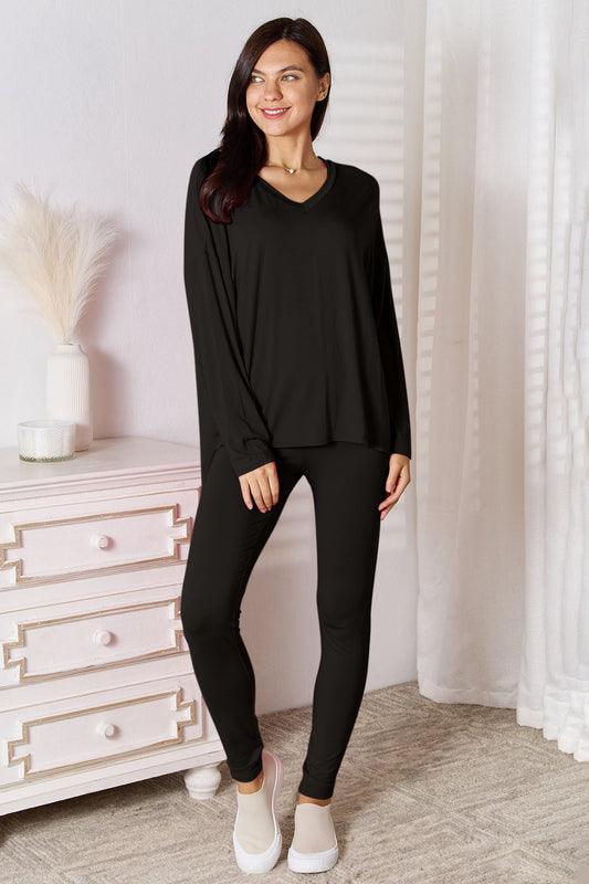 Basic Bae Full Size V-Neck Soft Rayon Long Sleeve Top and Pants Lounge Set - The Coin Has A Say