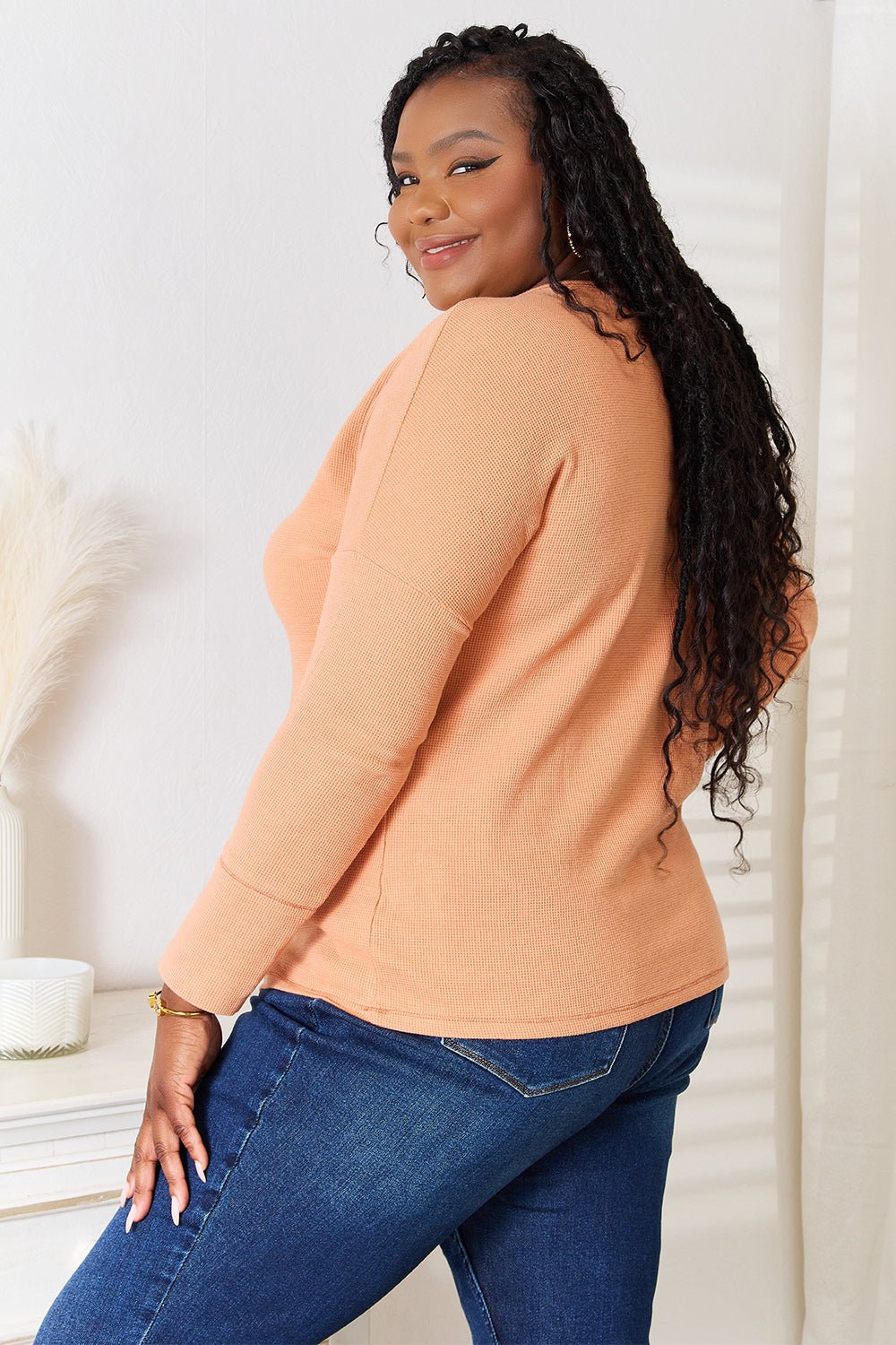 Basic Bae Half Button Long Sleeve Top - The Coin Has A Say