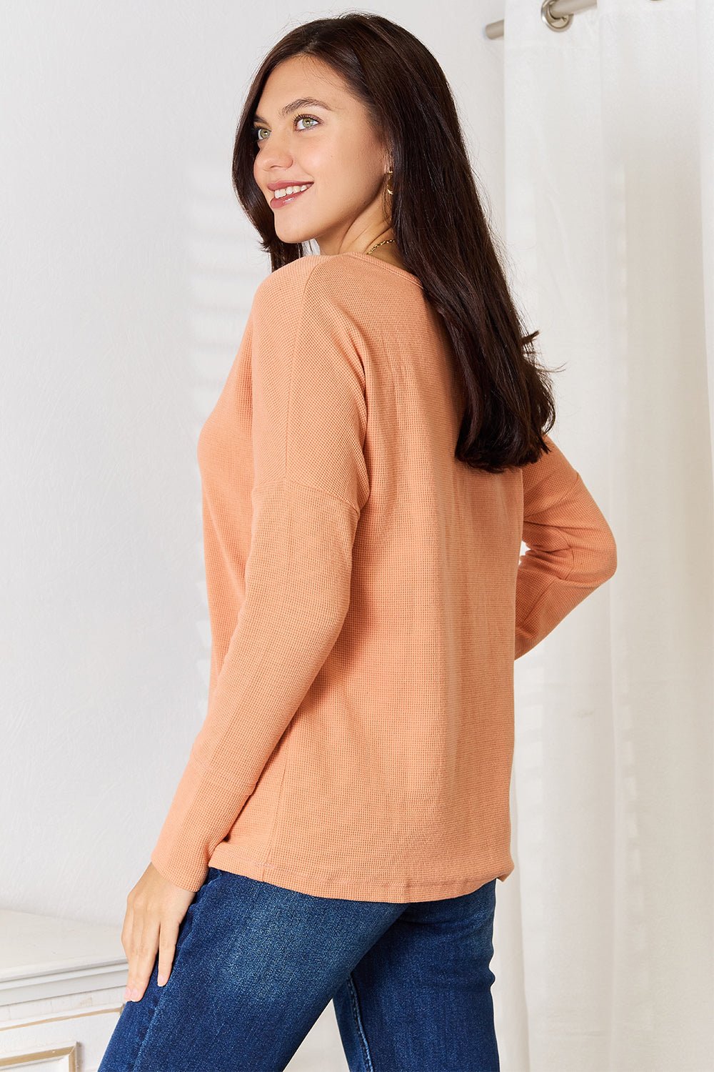 Basic Bae Half Button Long Sleeve Top - The Coin Has A Say