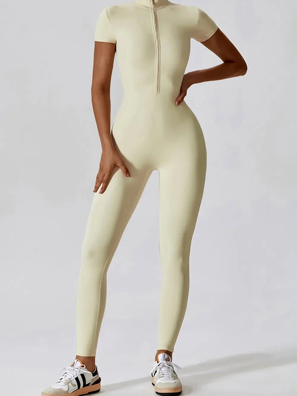 Basic Bae Half Zip Short Sleeve Active Jumpsuit - The Coin Has A Say