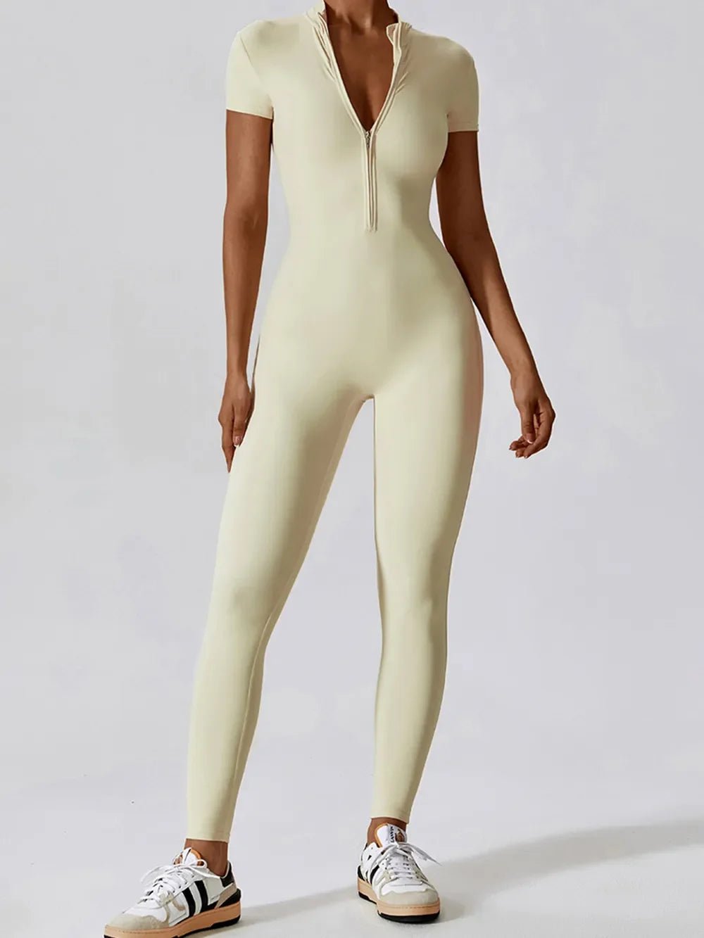 Basic Bae Half Zip Short Sleeve Active Jumpsuit - The Coin Has A Say