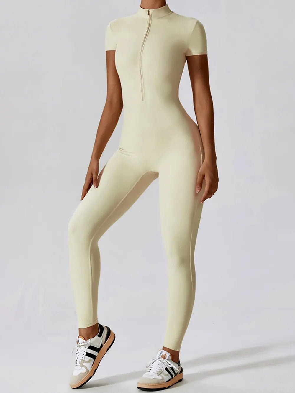 Basic Bae Half Zip Short Sleeve Active Jumpsuit - The Coin Has A Say