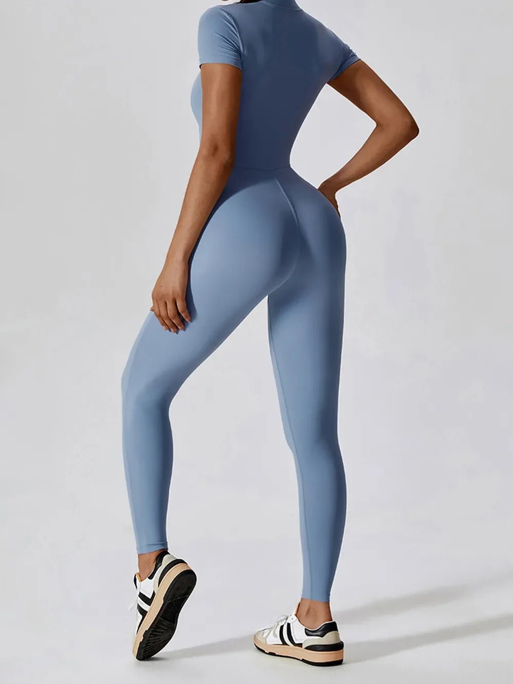 Basic Bae Half Zip Short Sleeve Active Jumpsuit - The Coin Has A Say