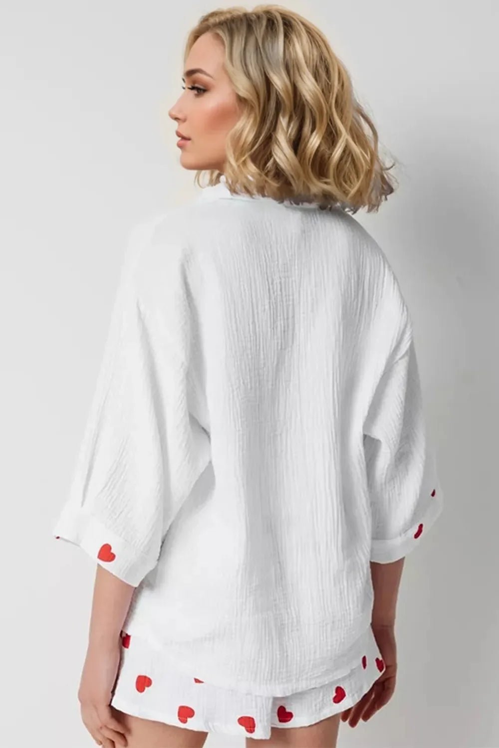 Basic Bae Heart Collared Neck Button Down Top and Shorts Set - The Coin Has A Say