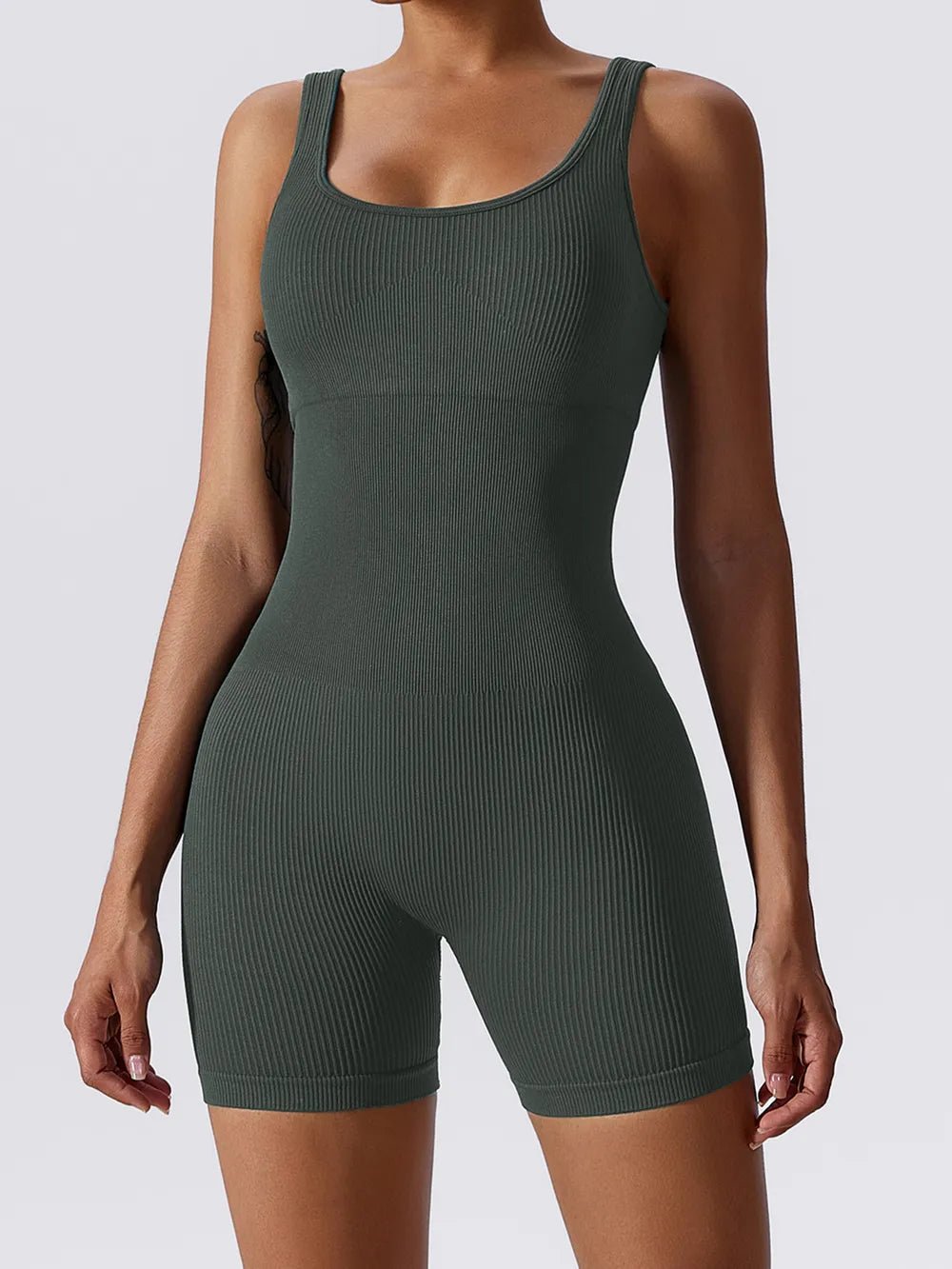 Basic Bae Ribbed Sleeveless Active Romper - The Coin Has A Say