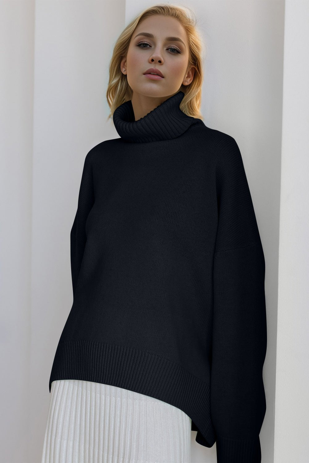 Basic Bae Turtleneck Dropped Shoulder Long Sleeve Sweater - The Coin Has A Say