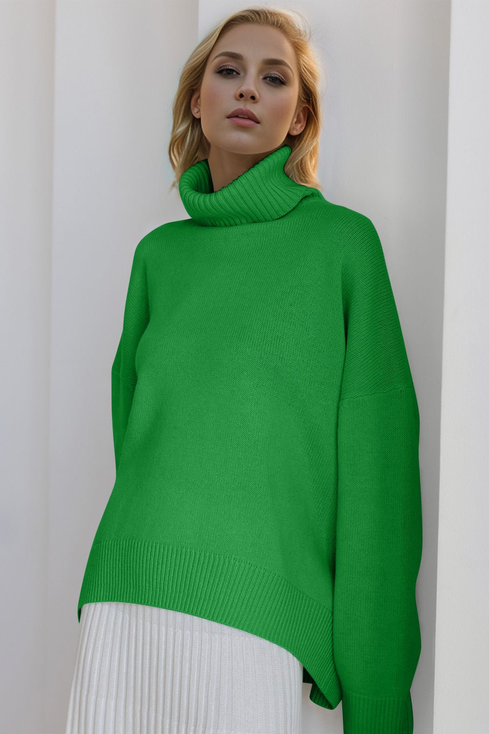 Basic Bae Turtleneck Dropped Shoulder Long Sleeve Sweater - The Coin Has A Say