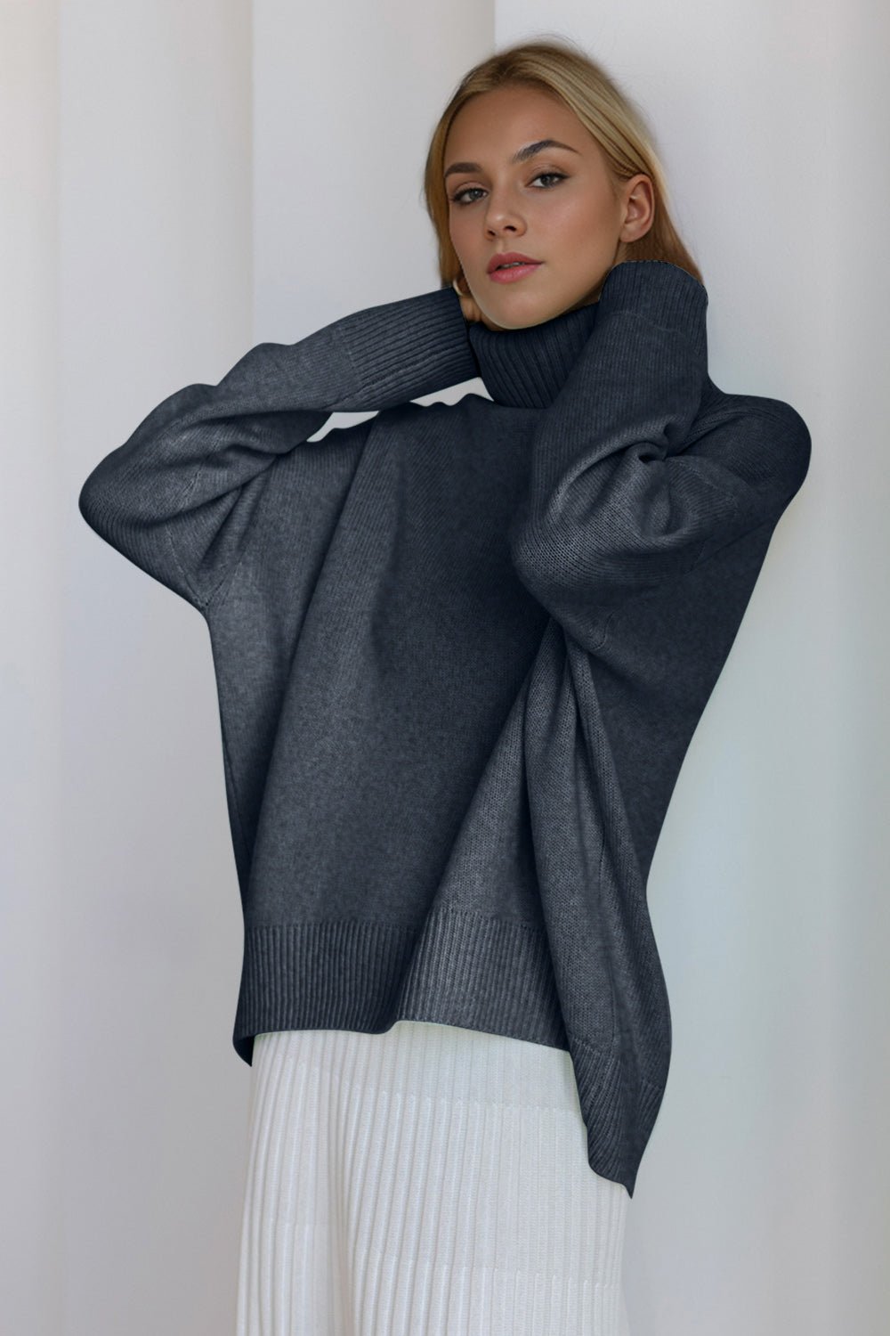 Basic Bae Turtleneck Dropped Shoulder Long Sleeve Sweater - The Coin Has A Say
