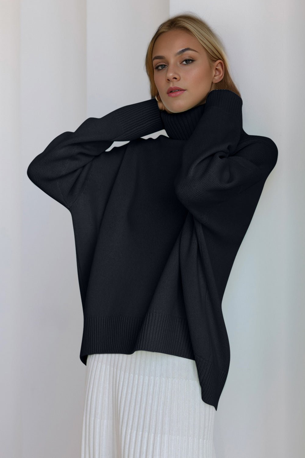 Basic Bae Turtleneck Dropped Shoulder Long Sleeve Sweater - The Coin Has A Say