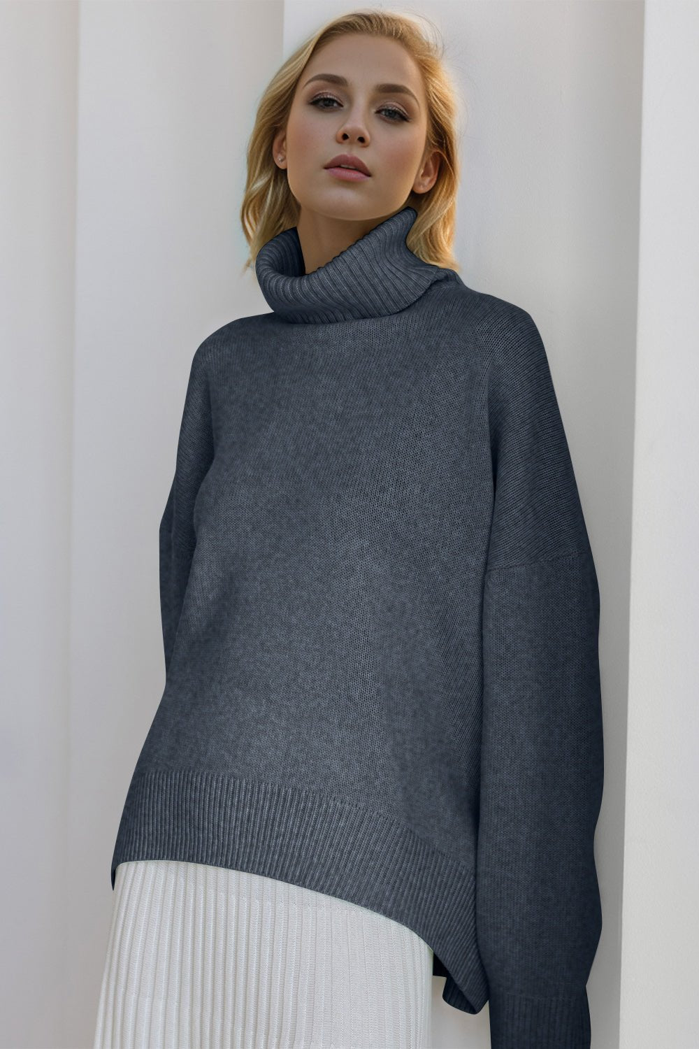 Basic Bae Turtleneck Dropped Shoulder Long Sleeve Sweater - The Coin Has A Say