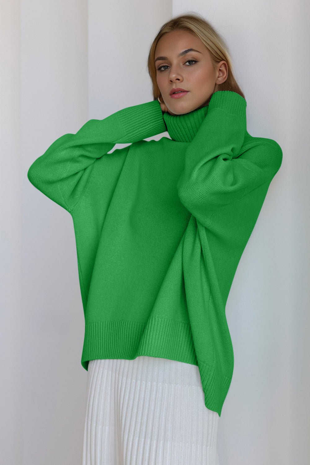 Basic Bae Turtleneck Dropped Shoulder Long Sleeve Sweater - The Coin Has A Say
