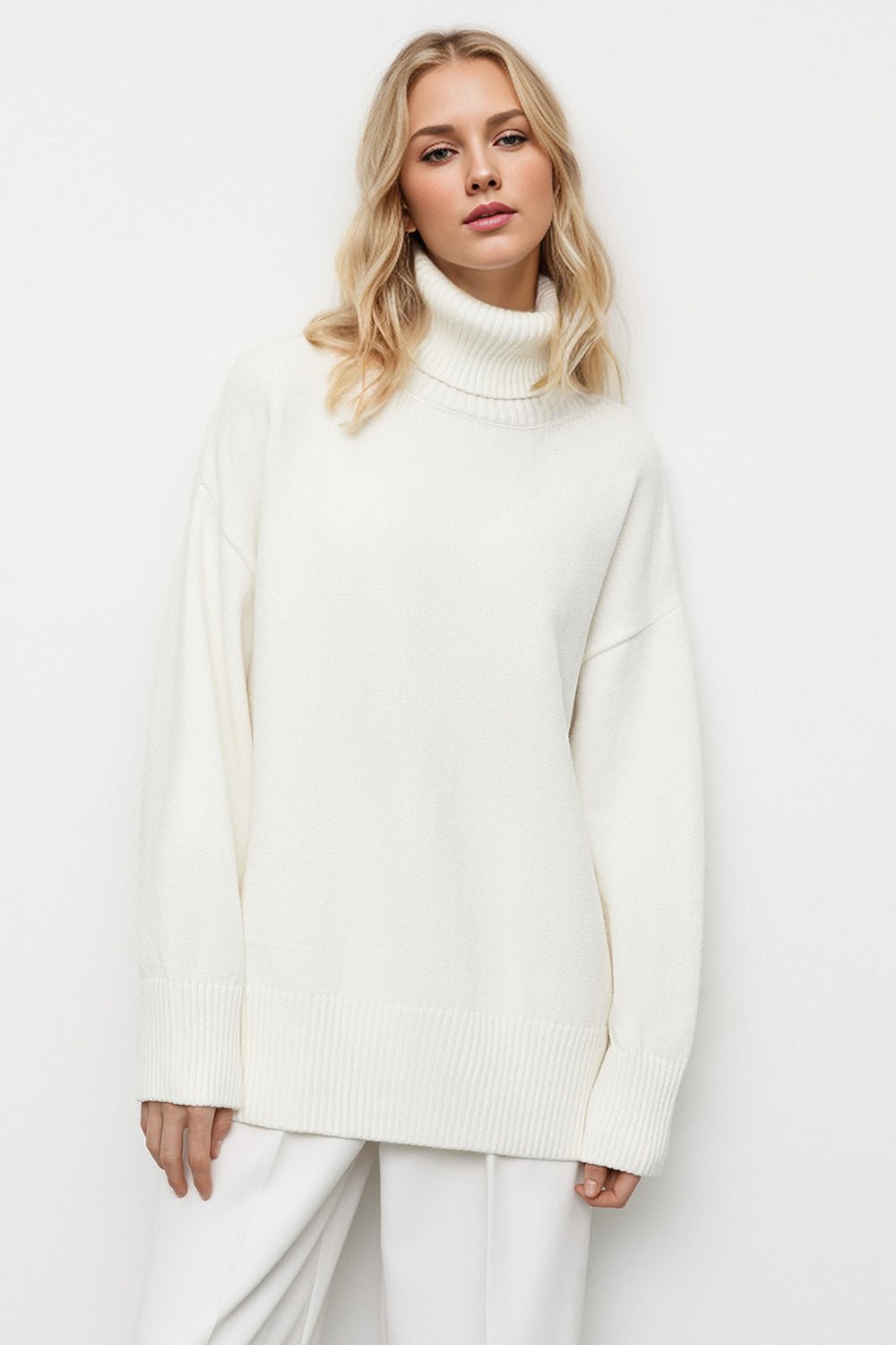 Basic Bae Turtleneck Dropped Shoulder Long Sleeve Sweater - The Coin Has A Say