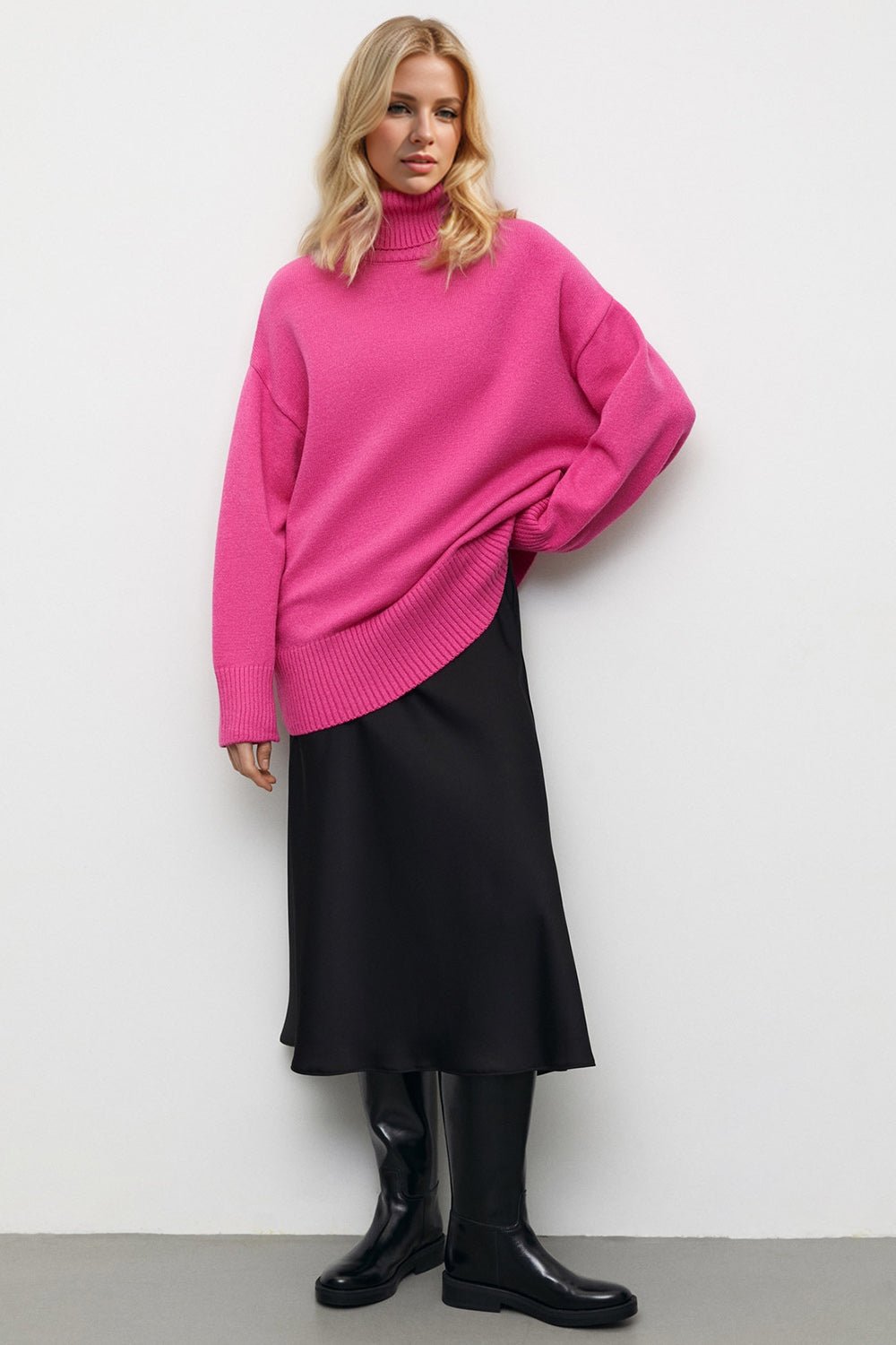 Basic Bae Turtleneck Dropped Shoulder Long Sleeve Sweater - The Coin Has A Say