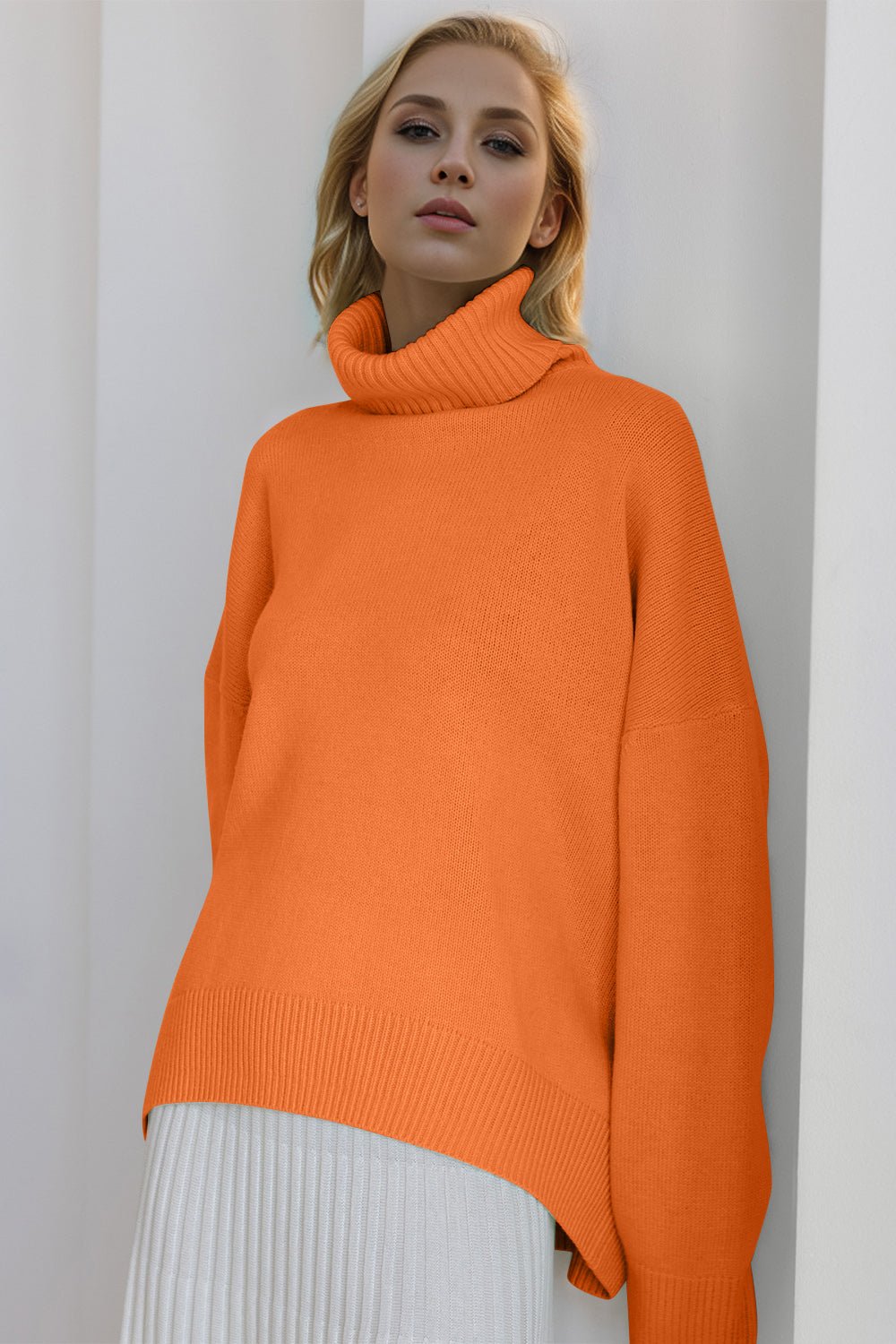 Basic Bae Turtleneck Dropped Shoulder Long Sleeve Sweater - The Coin Has A Say