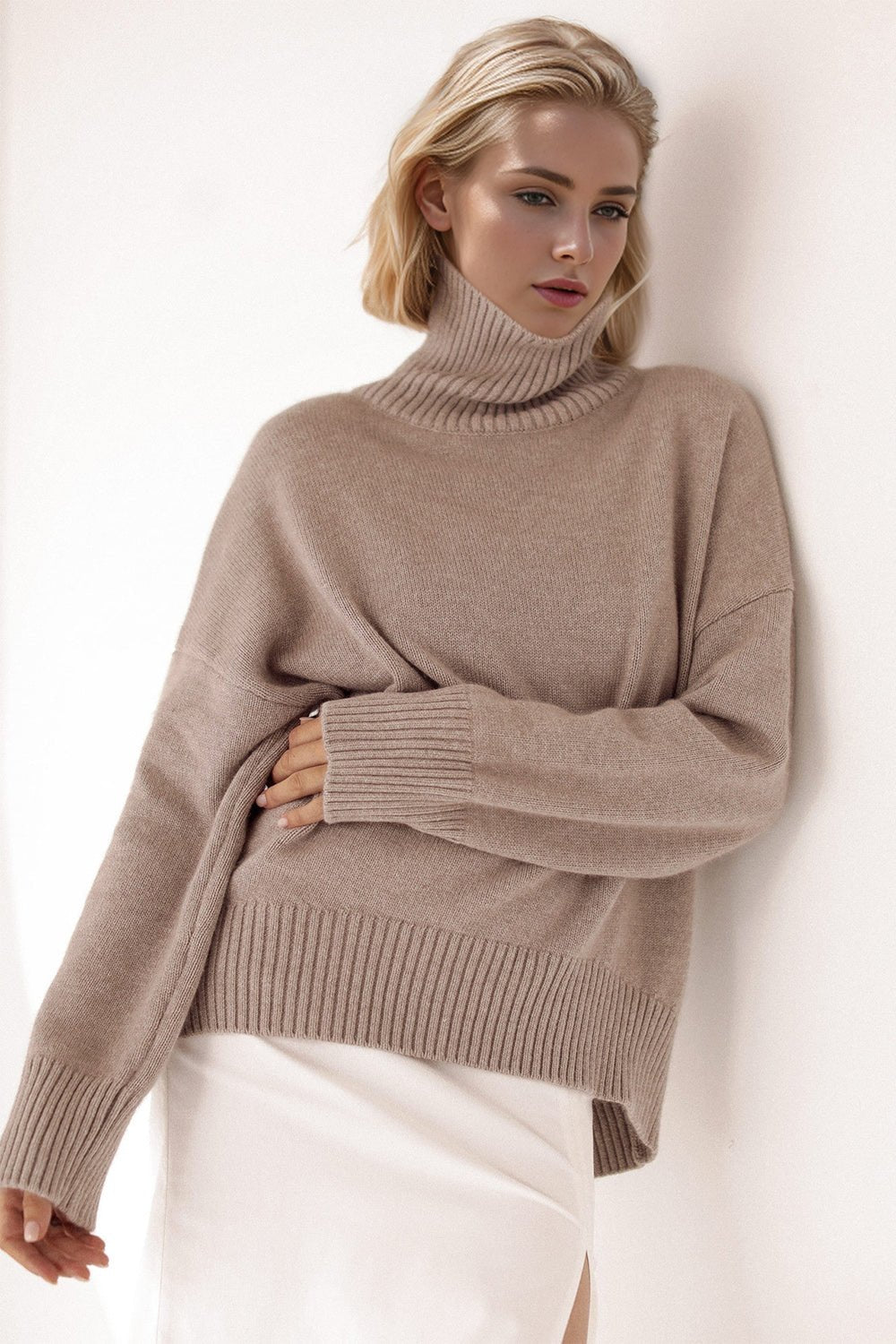 Basic Bae Turtleneck Dropped Shoulder Long Sleeve Sweater - The Coin Has A Say