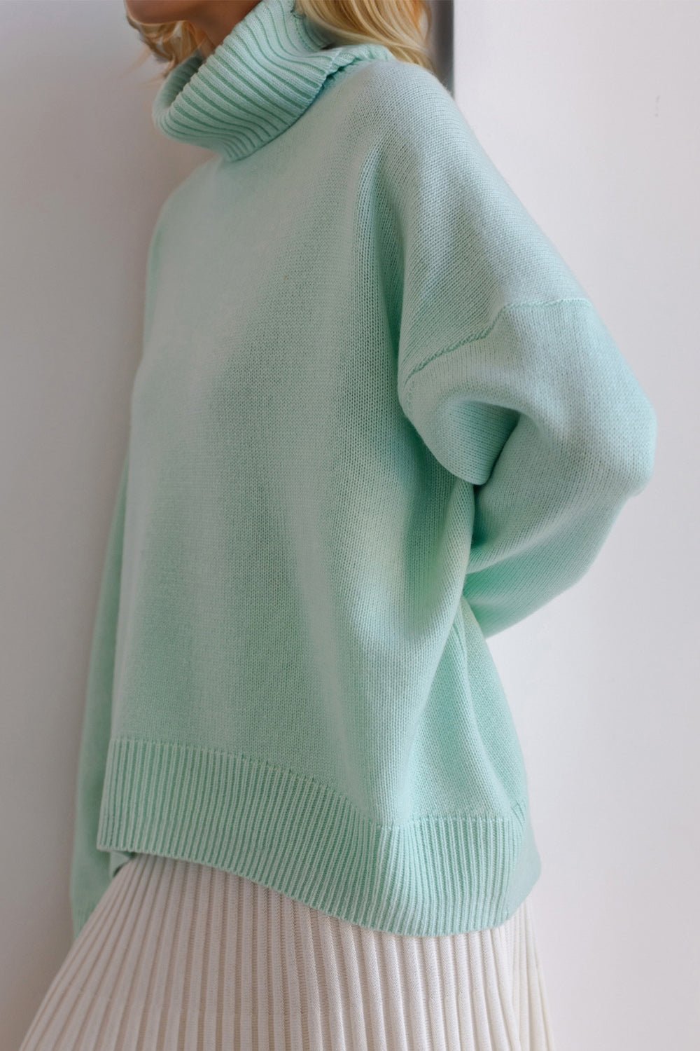 Basic Bae Turtleneck Dropped Shoulder Long Sleeve Sweater - The Coin Has A Say