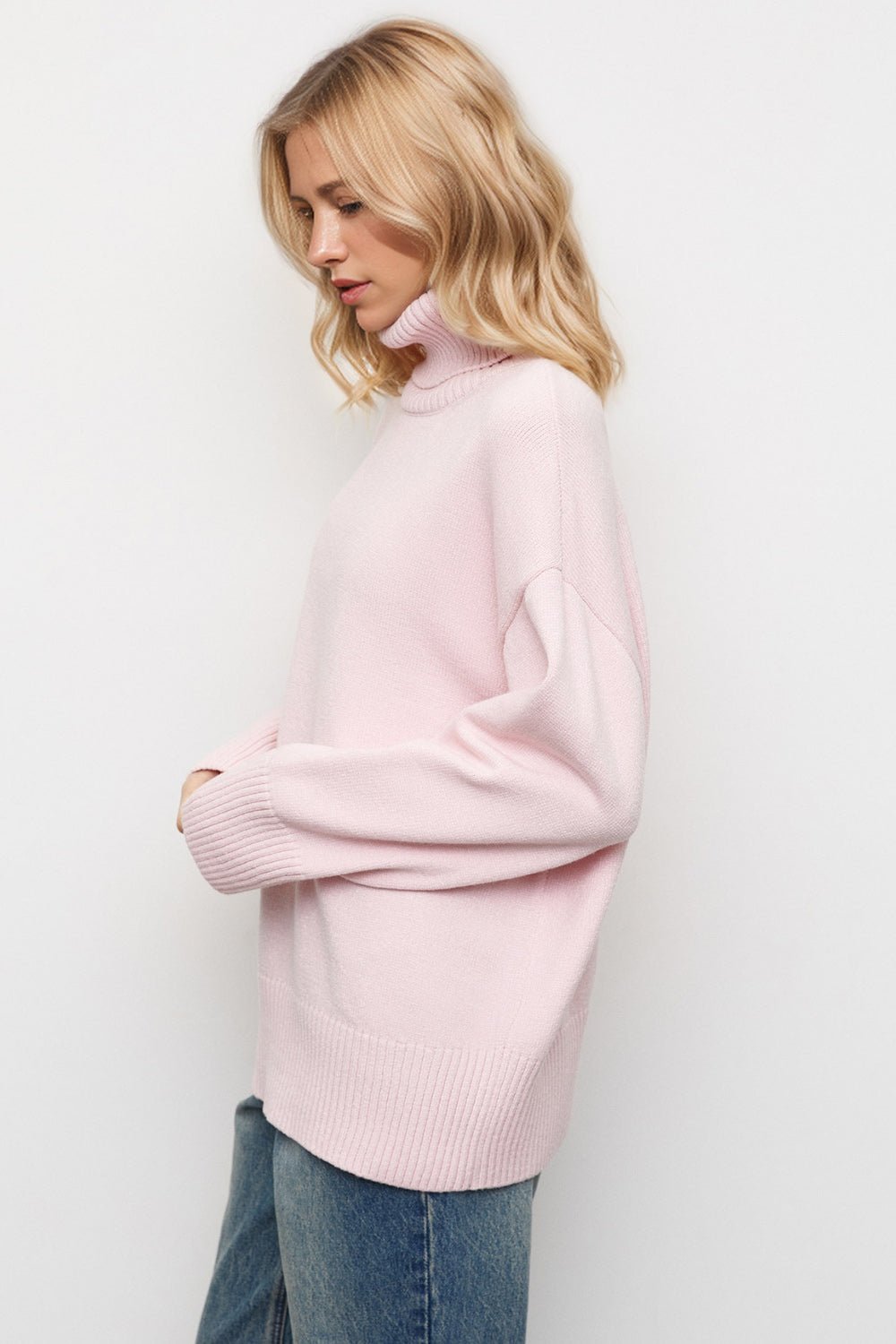 Basic Bae Turtleneck Dropped Shoulder Long Sleeve Sweater - The Coin Has A Say