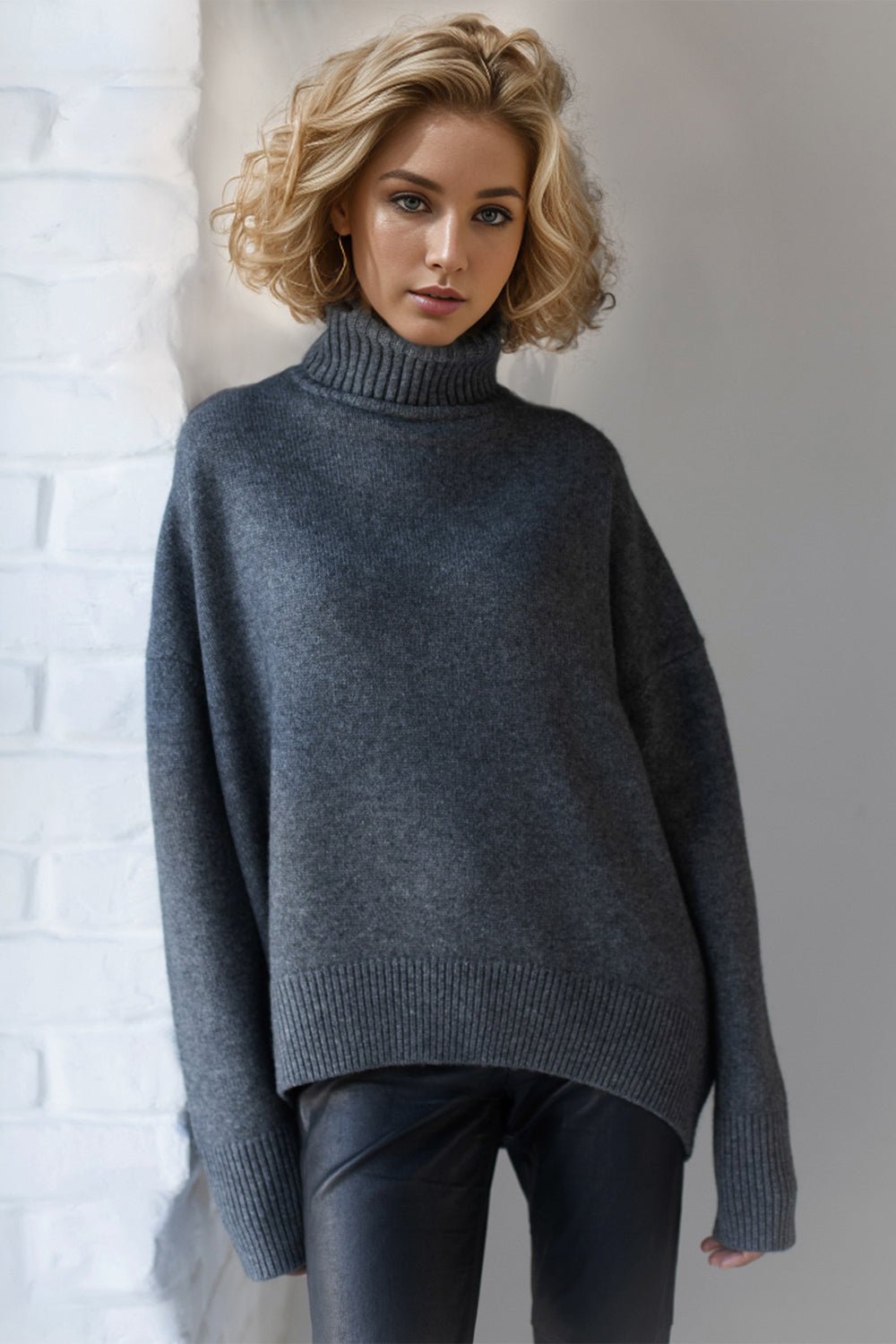 Basic Bae Turtleneck Dropped Shoulder Long Sleeve Sweater - The Coin Has A Say