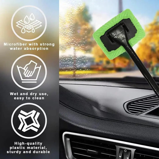 Car Window Cleaner Brush Kit Windshield Cleaning Wash Tool Inside Interior Auto Glass Wiper with Long Handle Car Accessories - The Coin Has A Say