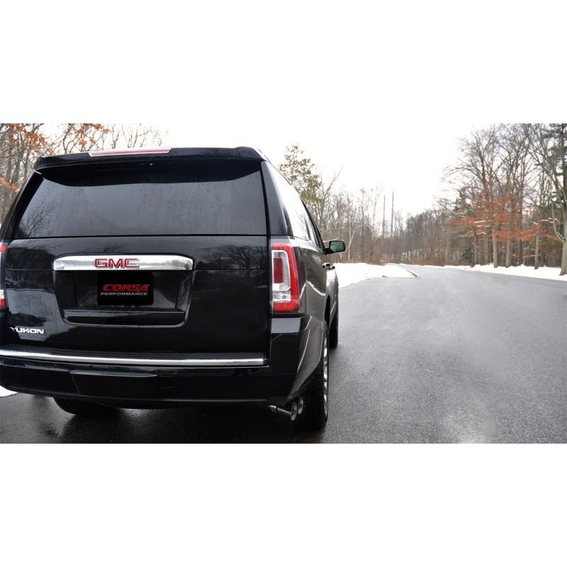 Corsa 15-16 GMC Yukon Denali 6.2L V8 Single Side Exit Cat-Back Exhaust w/ Polished Black Tips - The Coin Has A Say