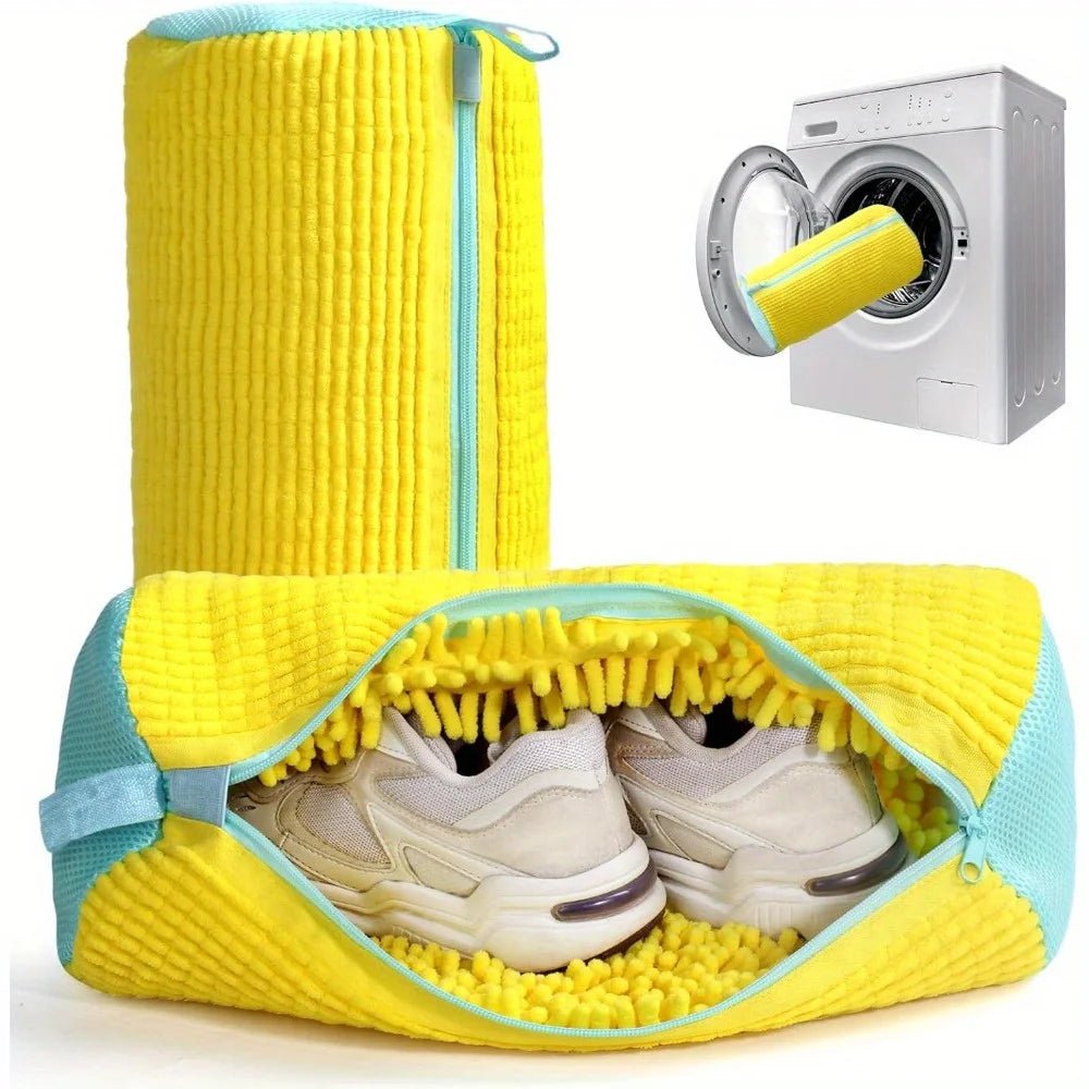 Durable Shoe Washing Machine Bag for All Shoe Types-Yellow with Blue Zipper,Ideal for Sneakers and Casual Shoes,Laundry Wash Bag - The Coin Has A Say