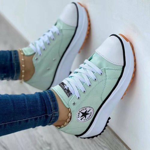 Flat Lace-Up Sneakers Pattern Canvas Casual Women Sport Shoes - The Coin Has A Say