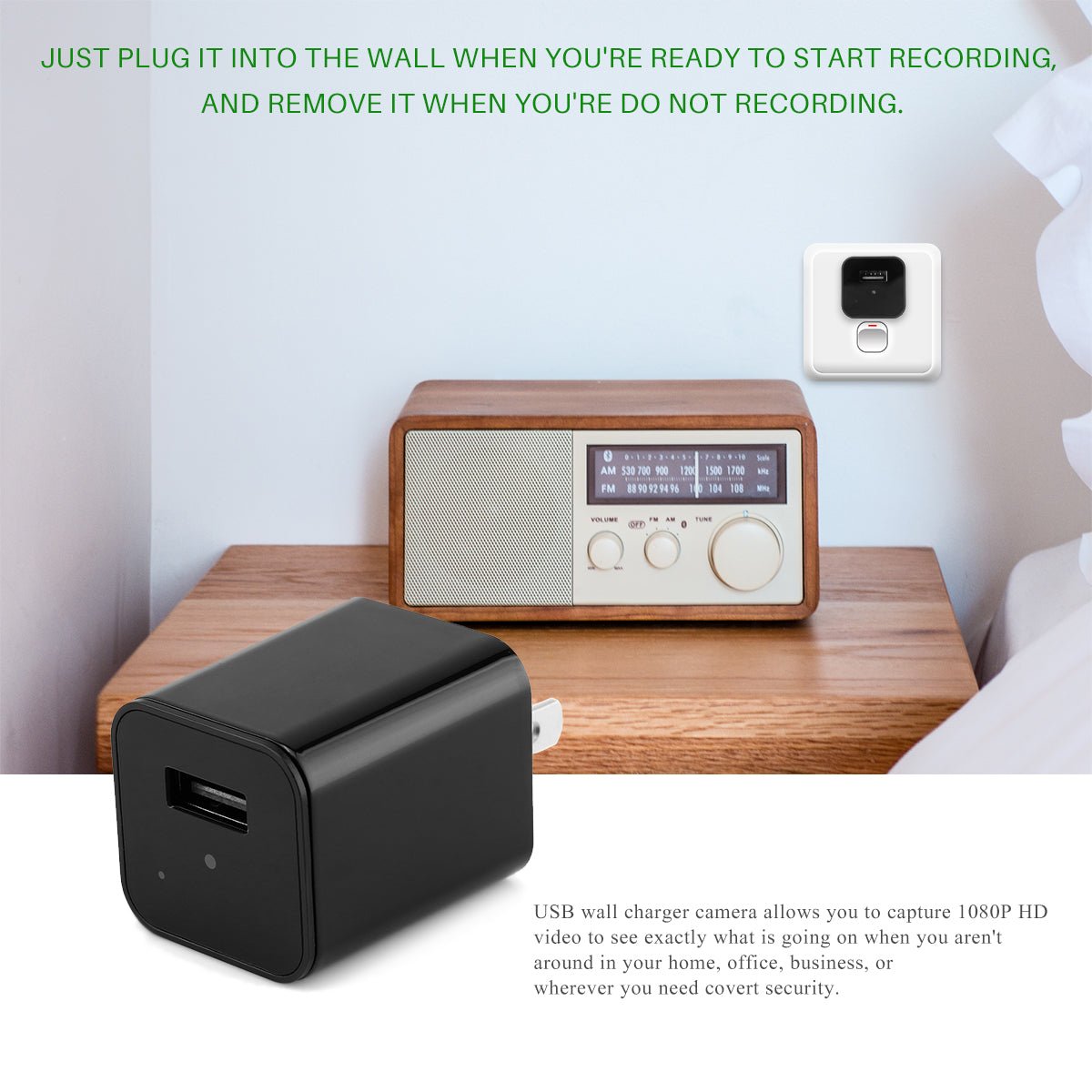 HD 1080P Hidden Camera USB Charger Home Security - The Coin Has A Say