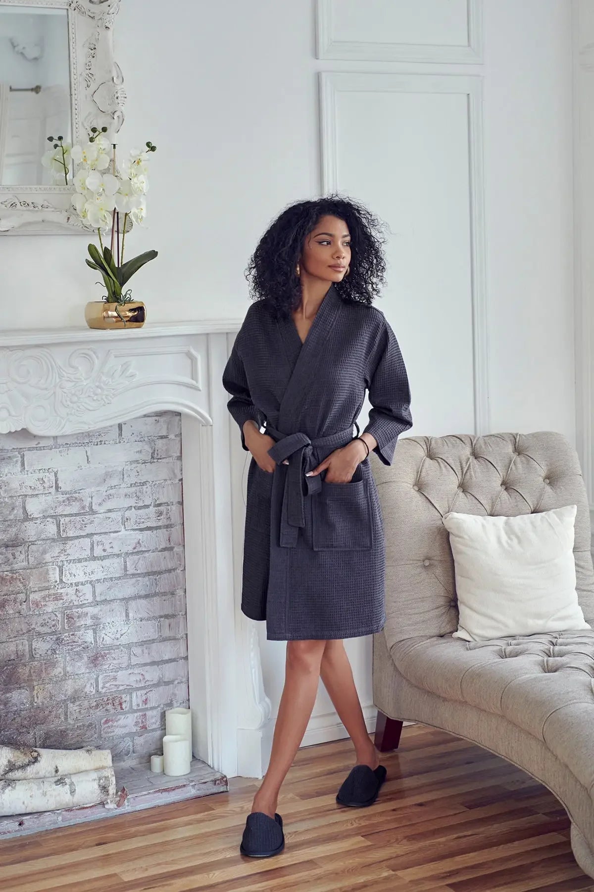 Knee-Length Waffle Robe for Women - The Coin Has A Say