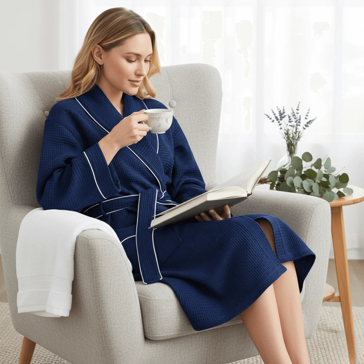 Knee-Length Waffle Robe for Women - The Coin Has A Say