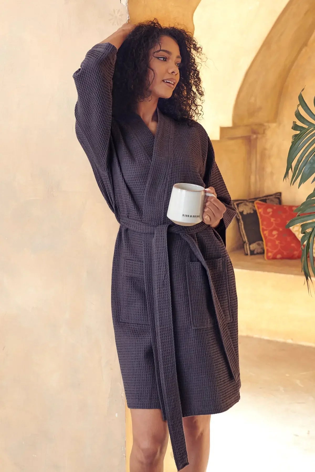 Knee-Length Waffle Robe for Women - The Coin Has A Say