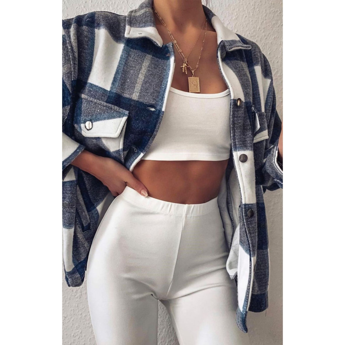 Navy Checked Joggers Womens - Check Print Joggers - The Coin Has A Say