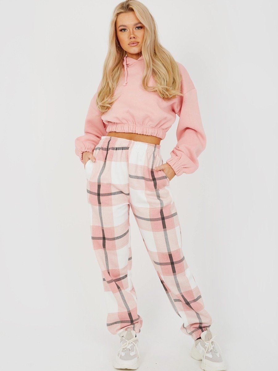 Navy Checked Joggers Womens - Check Print Joggers - The Coin Has A Say