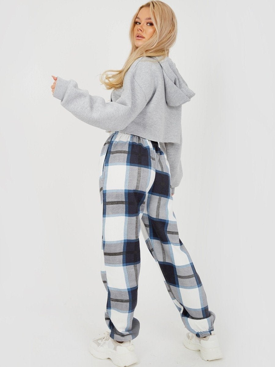 Navy Checked Joggers Womens - Check Print Joggers - The Coin Has A Say