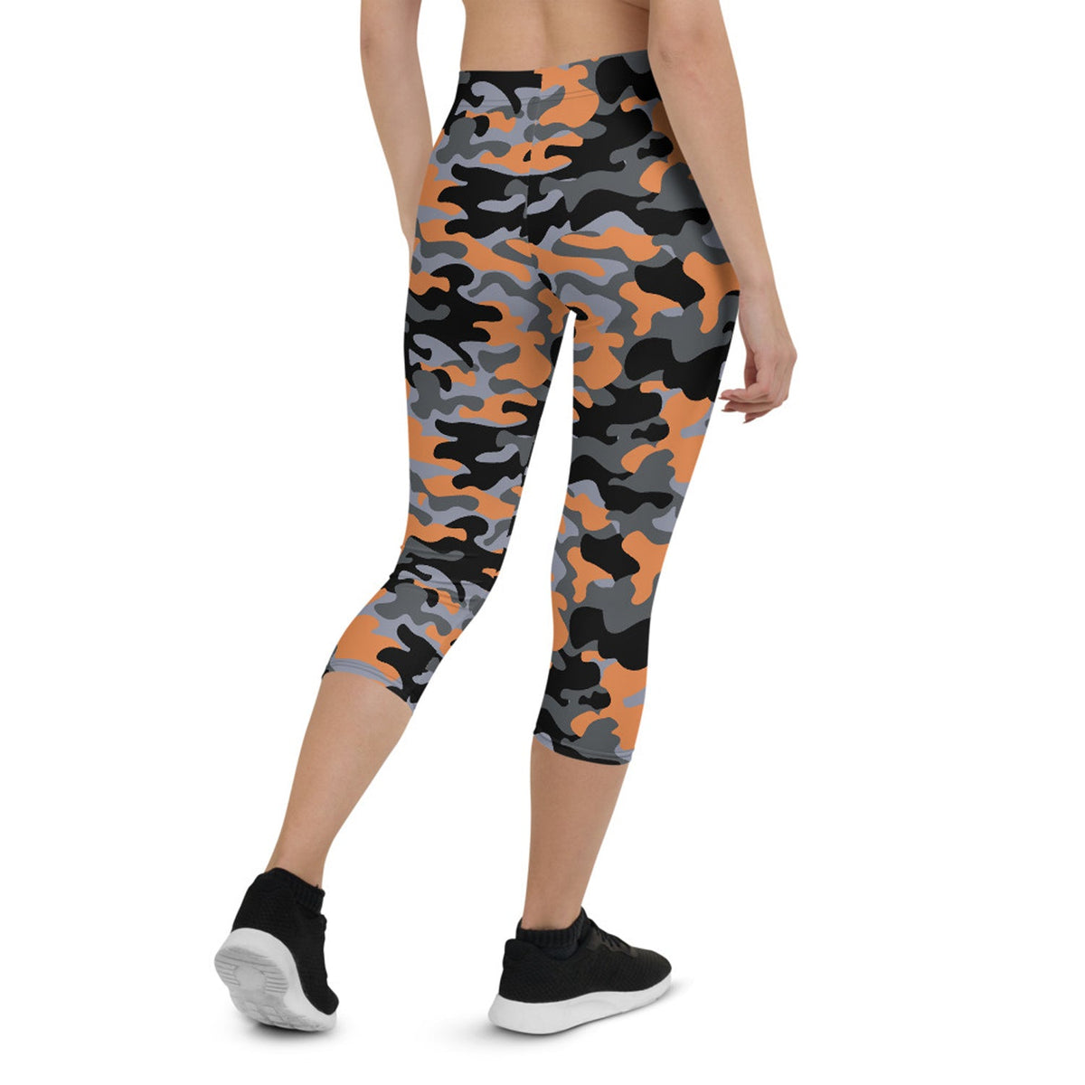 Orange and Gray Camo Capri Leggings for Women - The Coin Has A Say