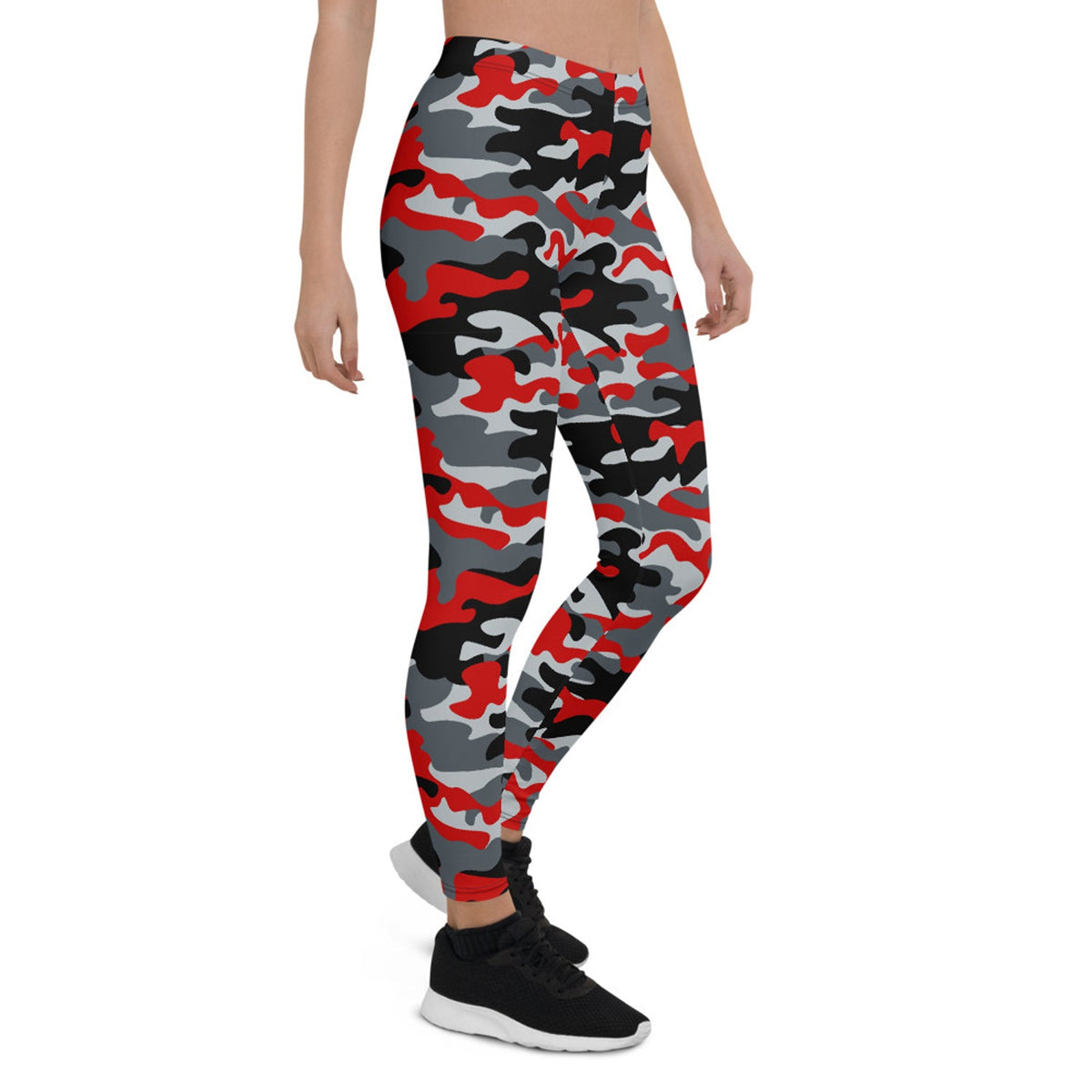 Red and Gray Camo Leggings for Women - The Coin Has A Say