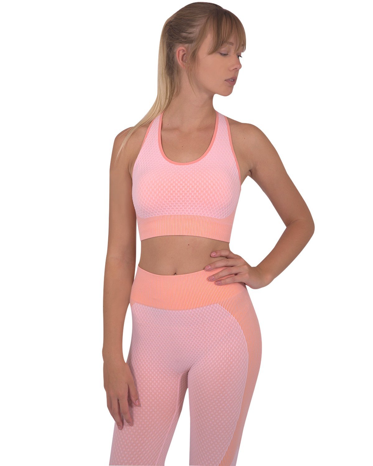 Trois Seamless Leggings & Sports Top 2 Set - Pink - The Coin Has A Say