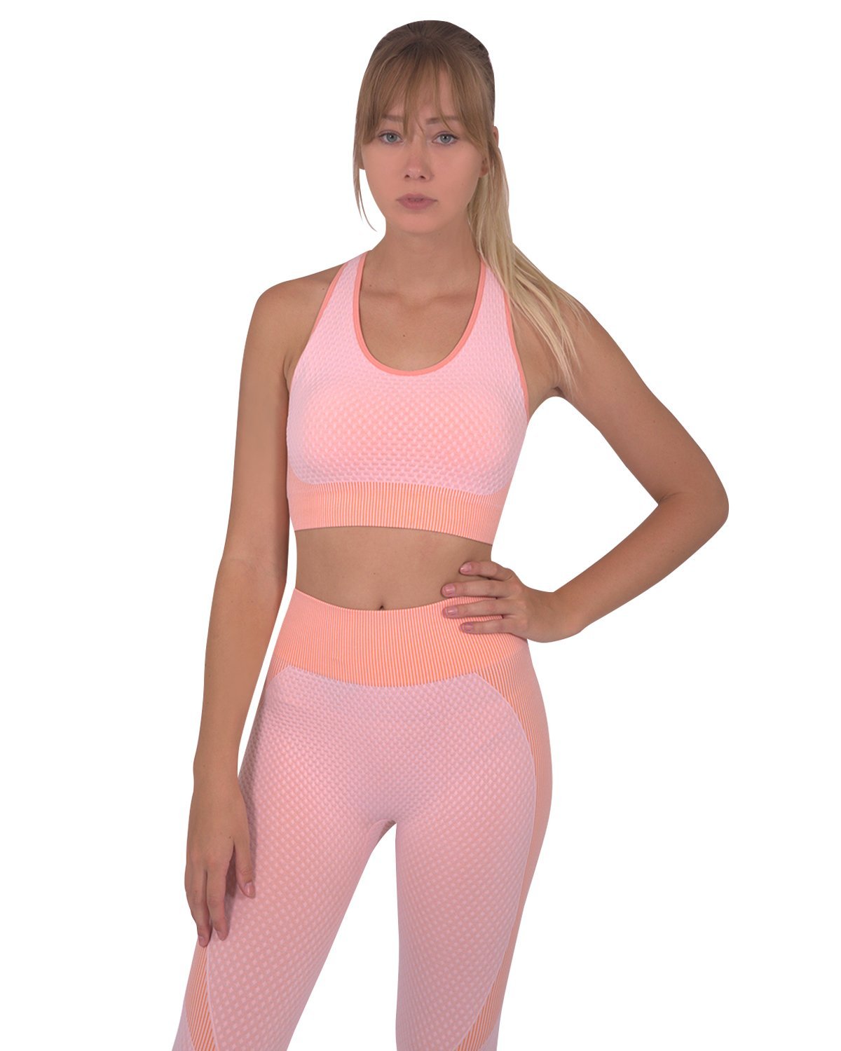 Trois Seamless Leggings & Sports Top 2 Set - Pink - The Coin Has A Say