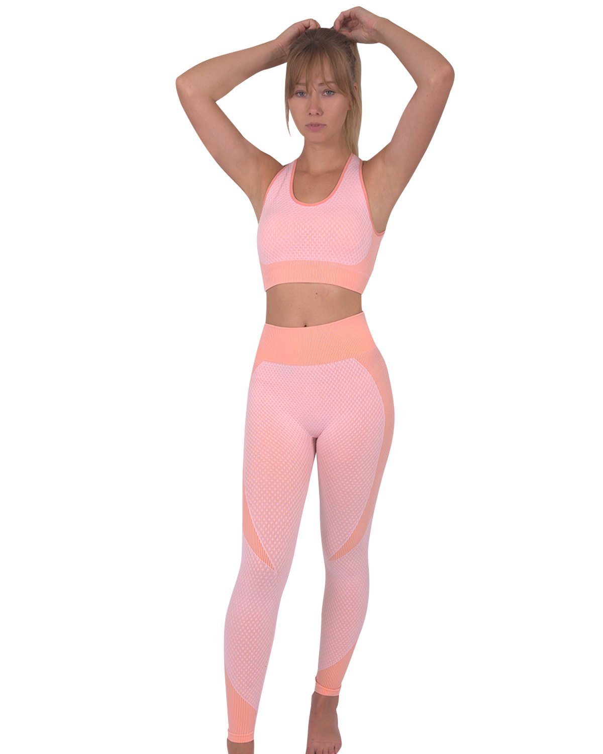 Trois Seamless Leggings & Sports Top 2 Set - Pink - The Coin Has A Say