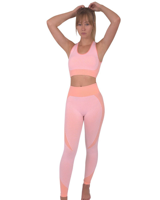 Trois Seamless Leggings & Sports Top 2 Set - Pink - The Coin Has A Say