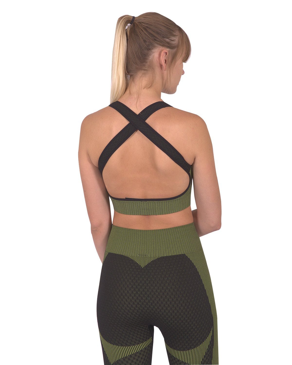 Trois Seamless Sports Bra - Black with Green - The Coin Has A Say