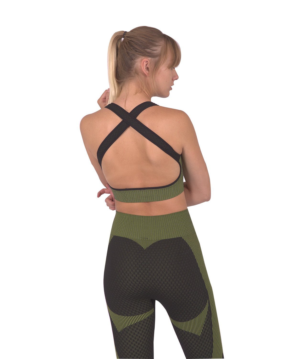 Trois Seamless Sports Bra - Black with Green - The Coin Has A Say