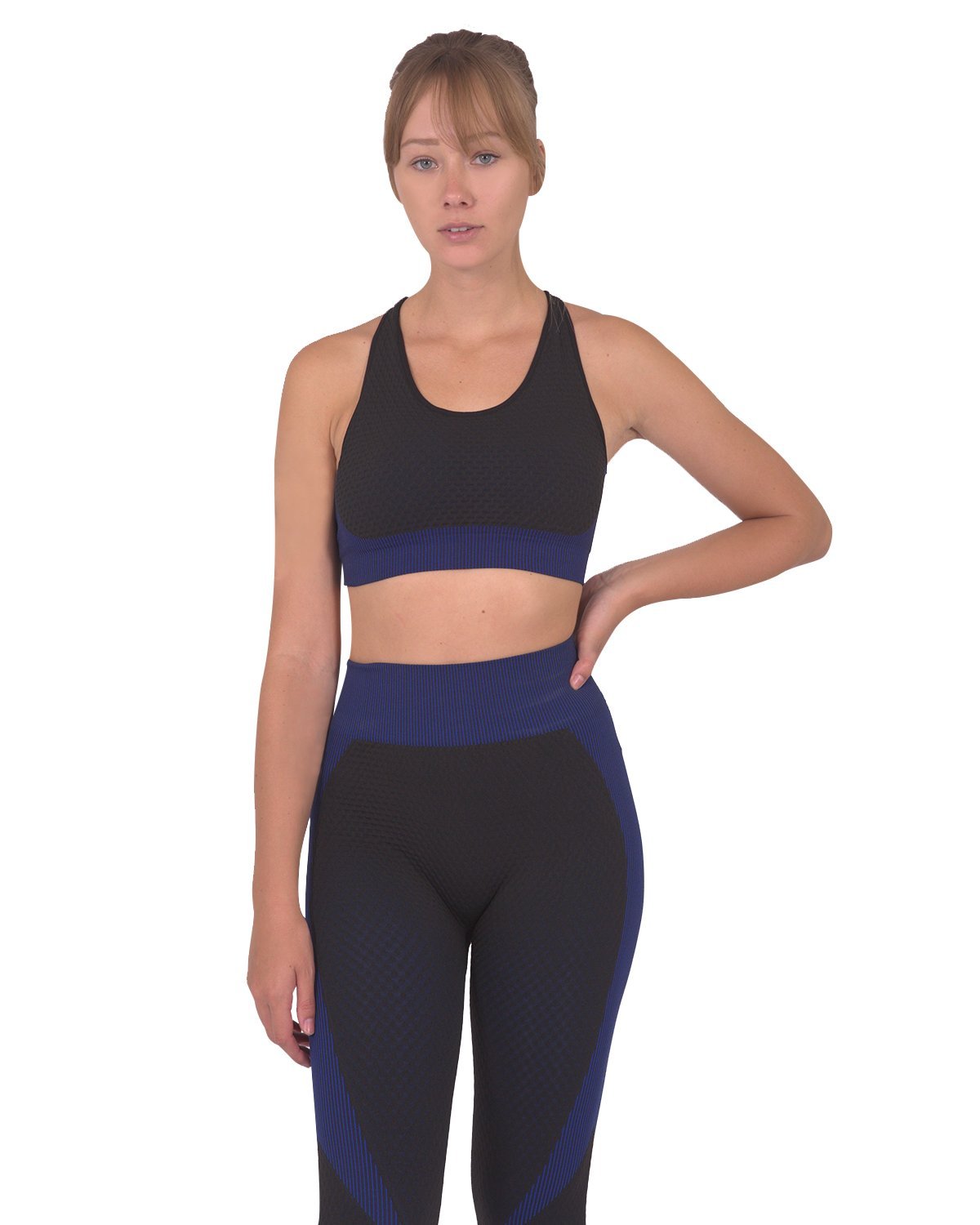 Trois Seamless Sports Bra - Black with Navy - The Coin Has A Say