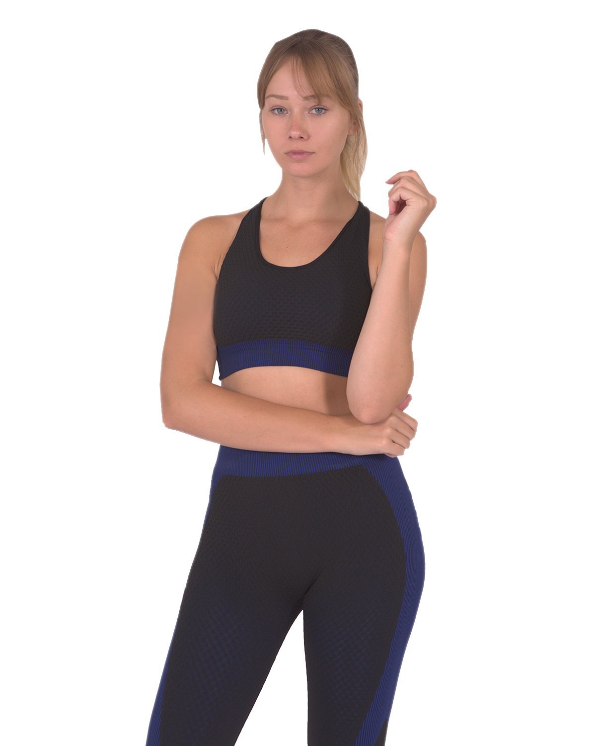 Trois Seamless Sports Bra - Black with Navy - The Coin Has A Say