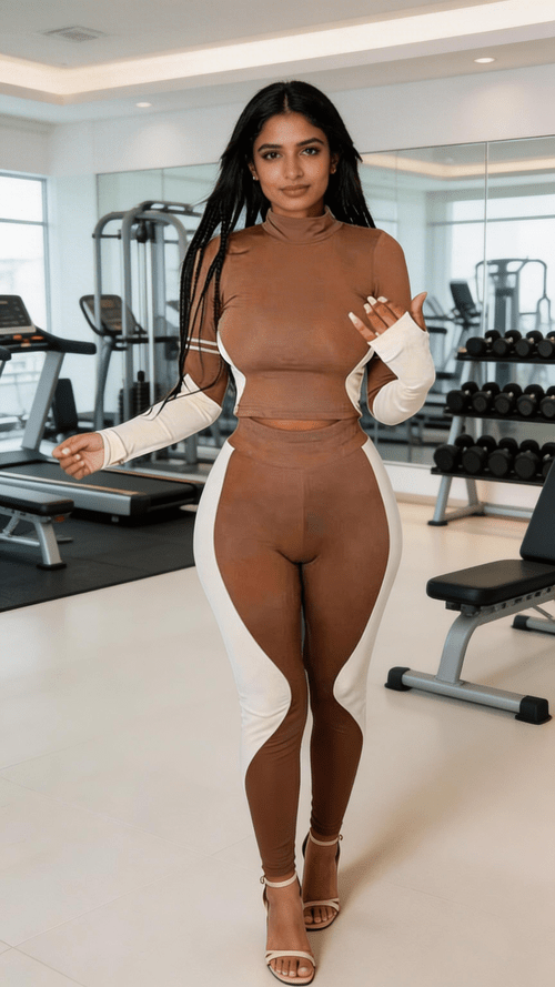 Two Pieces Activewear Long Sleeve Crop Top with High Waist Leggings - The Coin Has A Say