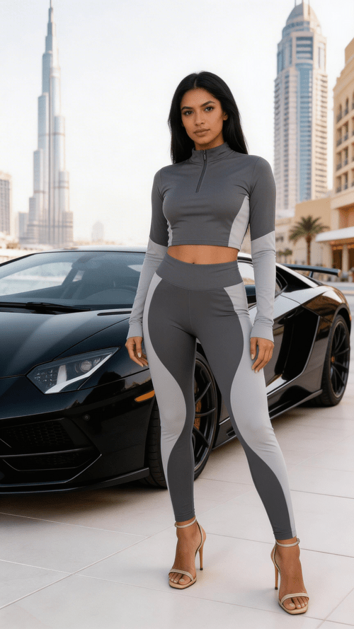 Two Pieces Activewear Long Sleeve Crop Top with High Waist Leggings - The Coin Has A Say