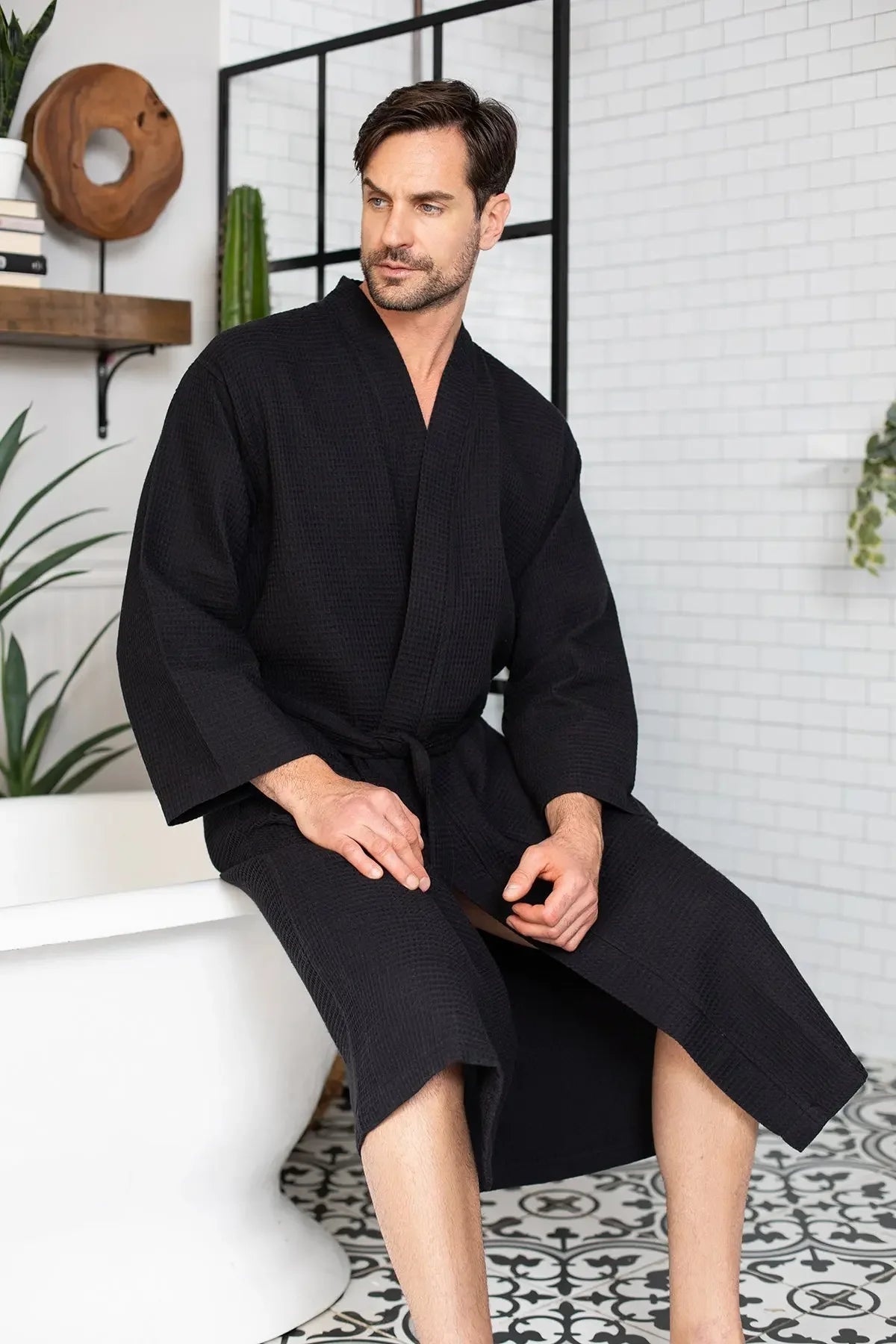 Waffle Spa Bathrobe for Men - Absorbent, Lightweight - The Coin Has A Say